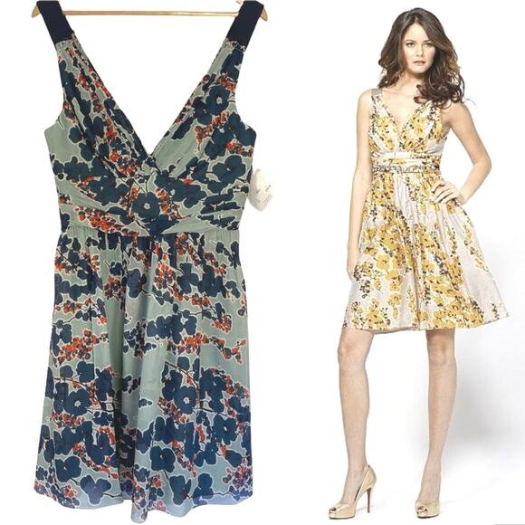 Watters & Watters Silk Cotton Voile Floral Print Dress Size 10 Venic Navy NWT - Picture 1 of 11